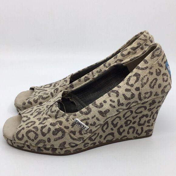 Toms animal print canvas open toe leopard wedges size 7 - Picture 6 of 16